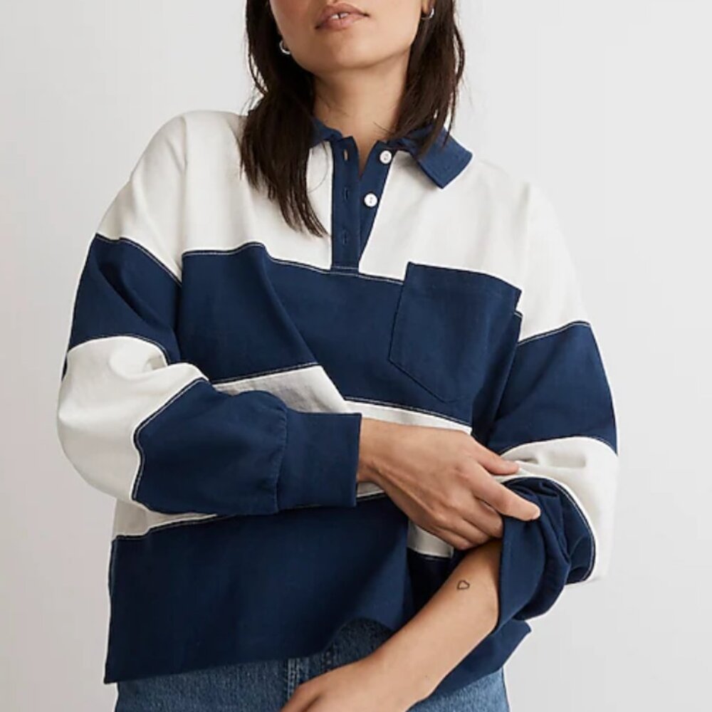 Madewell Striped Rugby Polo Shirt - Classic Indigo